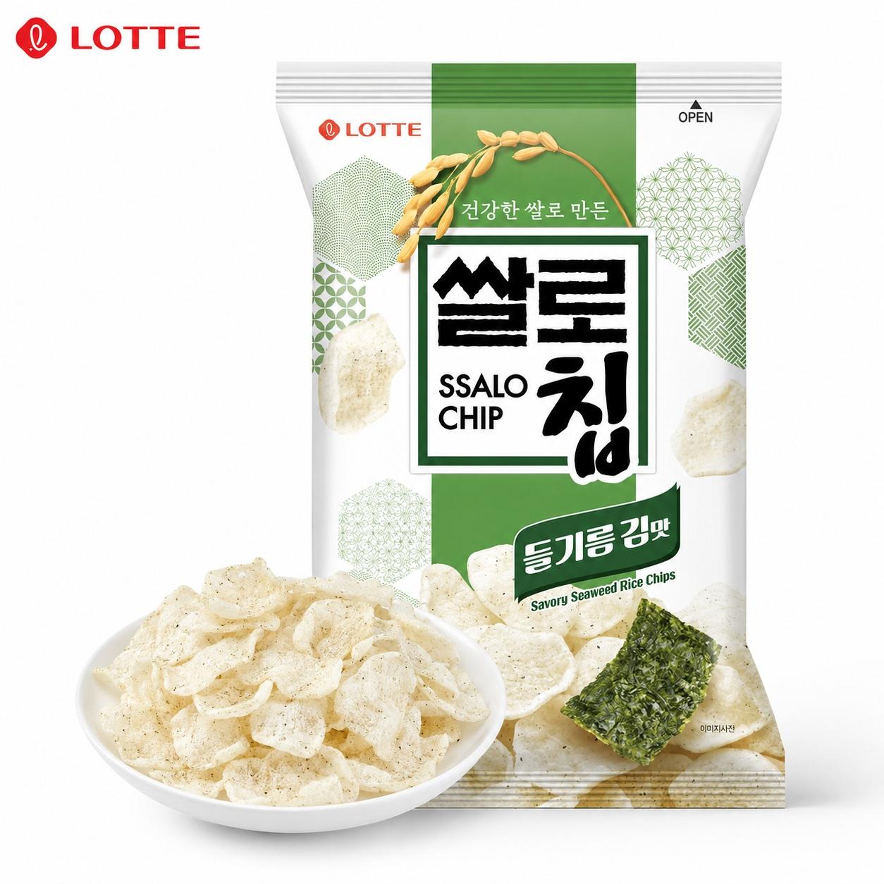 Lotte Perilla Seaweed Flavored Rice Crisps 100g | Presenting Crispy Texture, Rich Perilla Seaweed Flavor, Convenient Snack