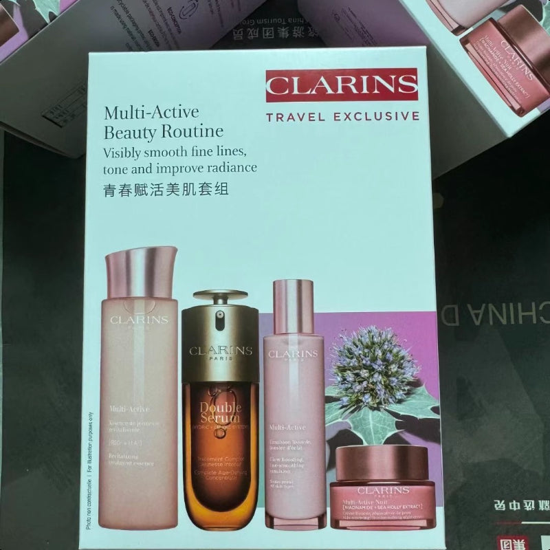 Clarins Travel Exclusive essence(200ml)+ Double Serum (50ml)+Emulsion(50ml)+Cream (50ml)
