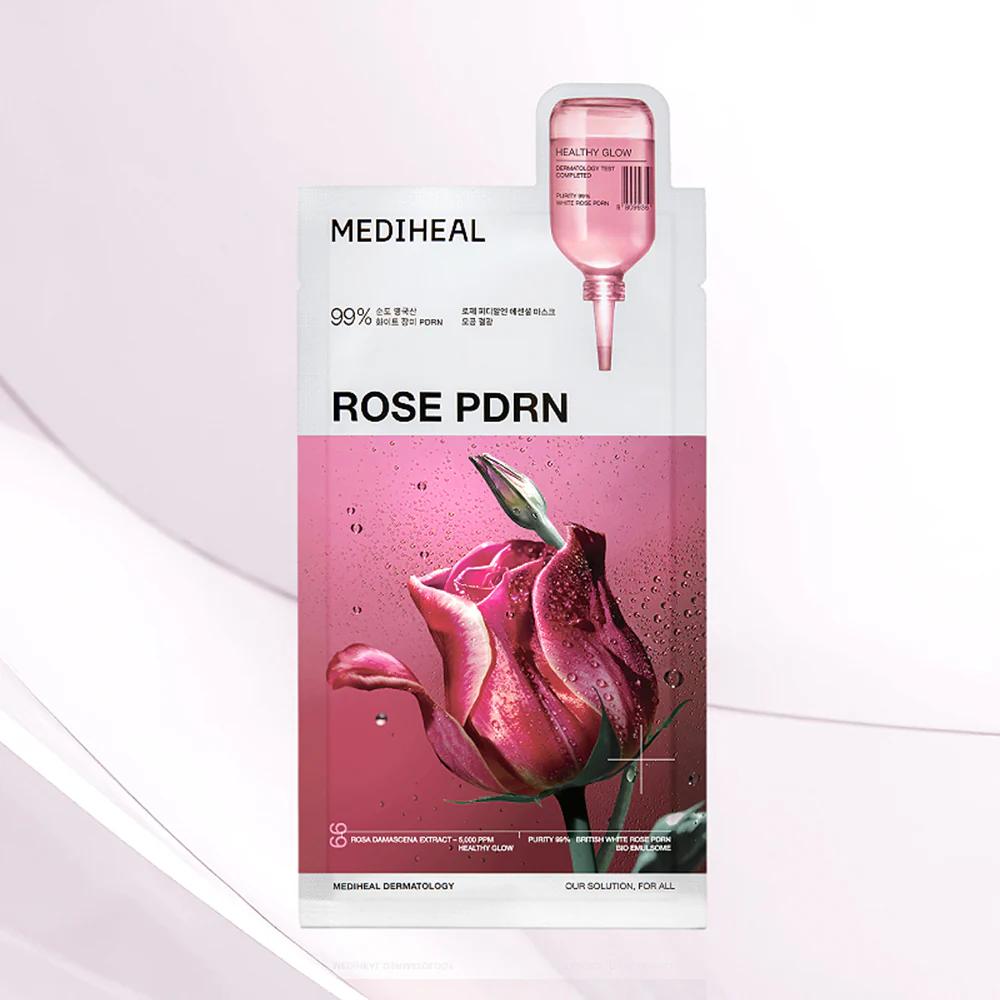 Mediheal Rose PDRN Essential Sheet Mask 11 Pcs. 99% Pure White Rose PDRN & Hyaluronic Acid for Hydrating, Firming, and Enhancing Moisture Barrier, Skin Firmness, and Glow