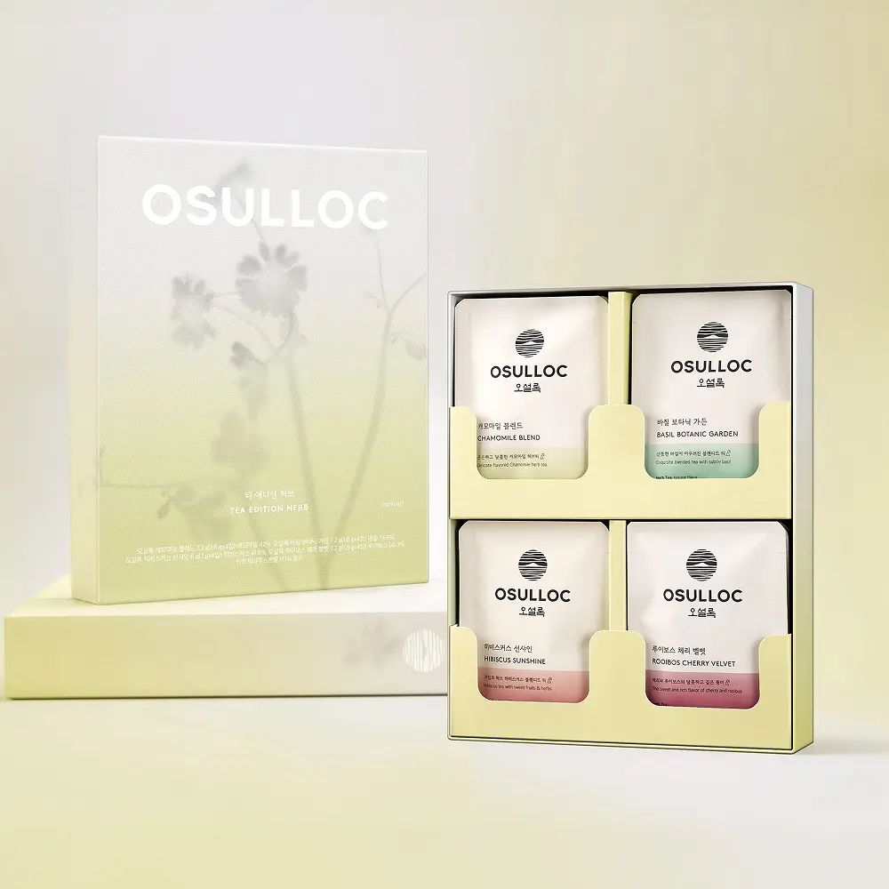 OSULLOC Tea Edition Herb Gift Box, 4 Flavors Caffeine-Free Herbal Tea Bags, Korean Jeju Tea Gift Set