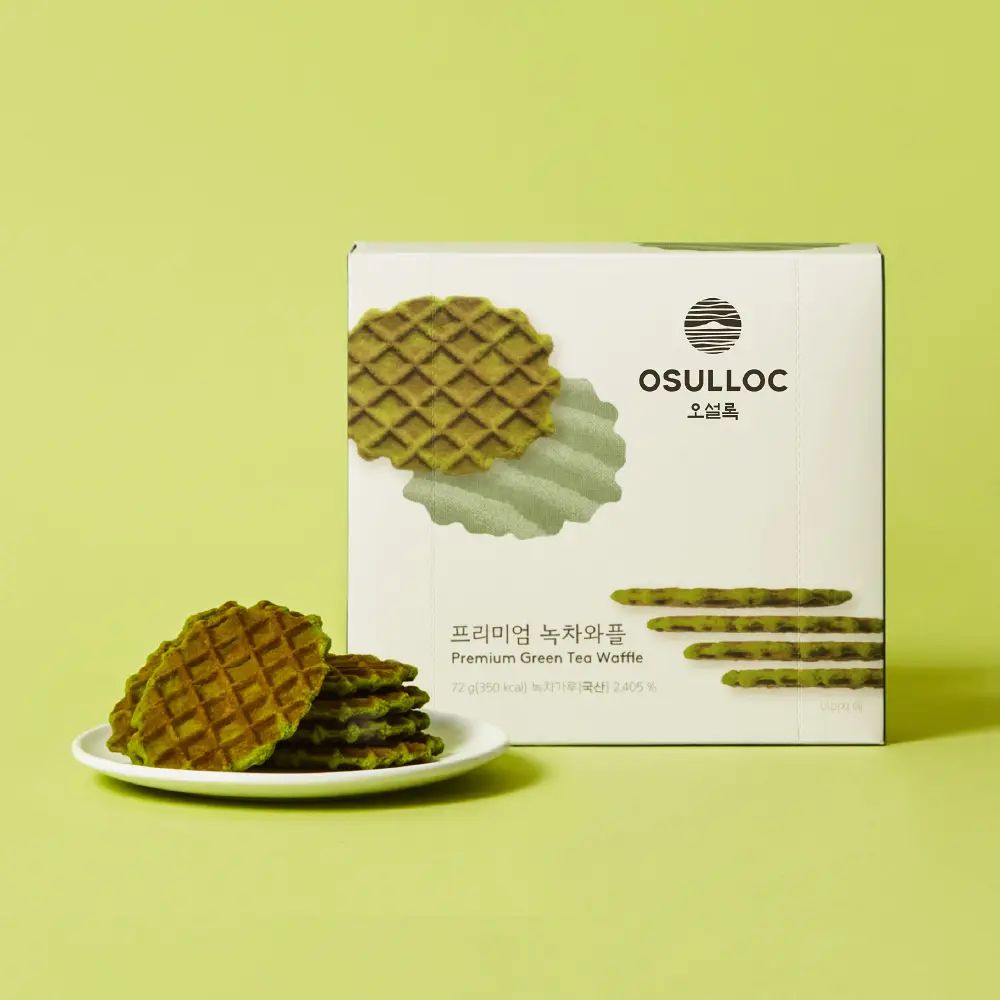 OSULLOC Premium Green Tea Waffle 72g, Crispy Jeju Green Tea Biscuit, Individually Wrapped