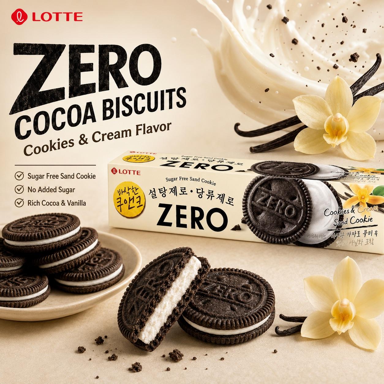 Lotte ZERO Cream‑Filled Cocoa Biscuits 96g