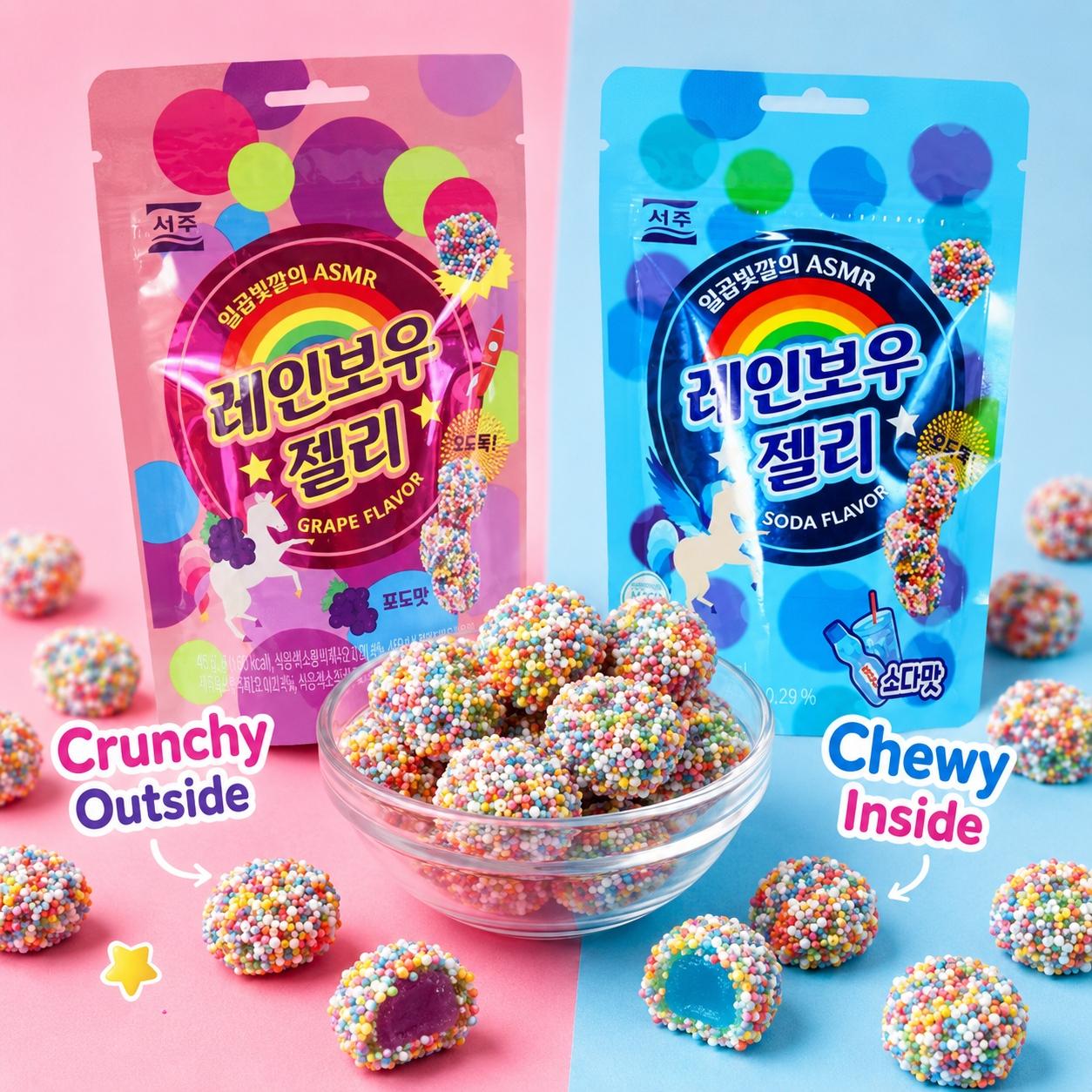 SEOJU Rainbow Soft Candies 46g, 2 flavors | Rich Fruit Flavor, Chewy Colorful Texture, Convenient Snack