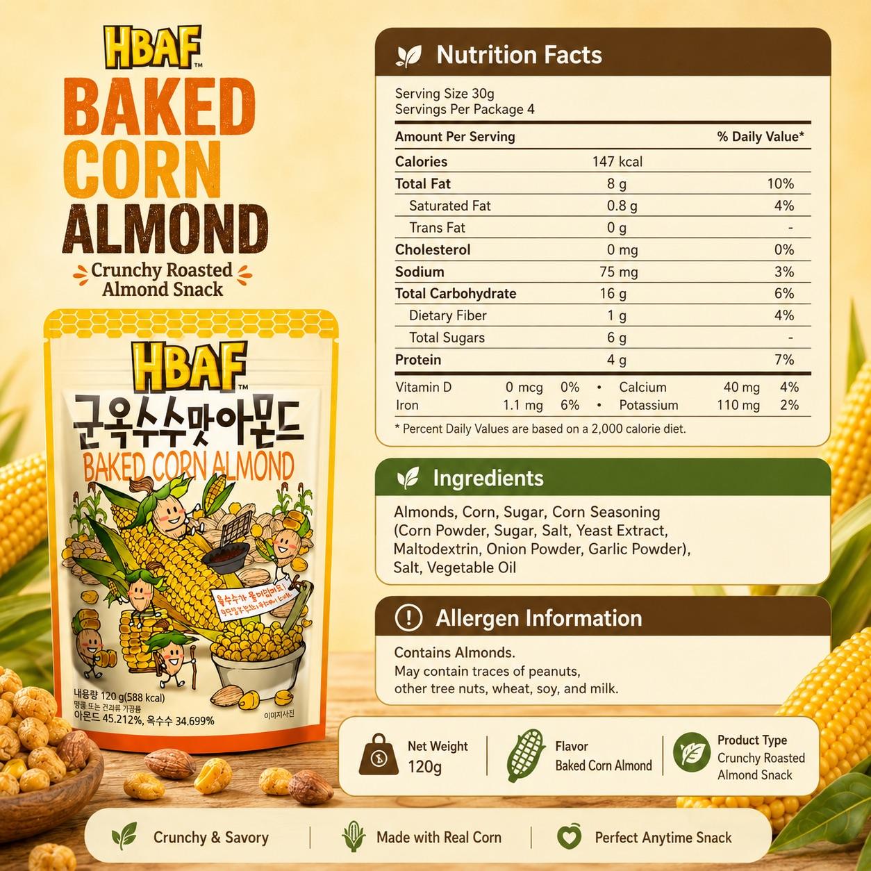 HBAF Baked Corn Almond 120g