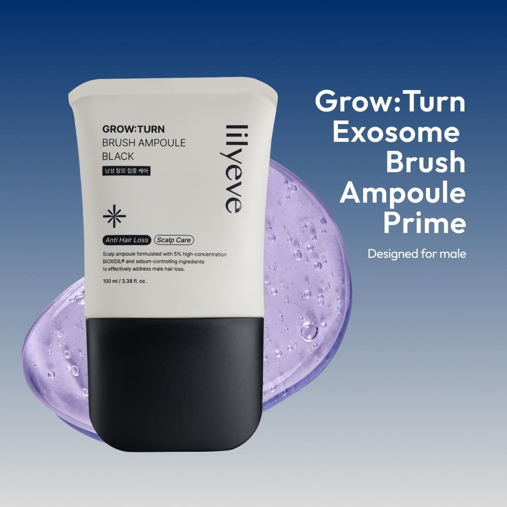 lilyeve Grow Turn Exosome Brush Ampoule Prime 100ml, Built-in Brush,Suit for man,Heartleaf-Derived Exosomes to Revitalize, for Male Pattern Hair Loss, Korean Hair Care,