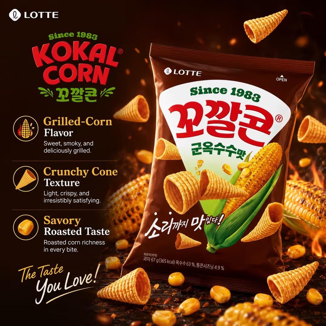 Lotte Kokal Corn Snack (Grilled‑Corn Flavor) 67g
