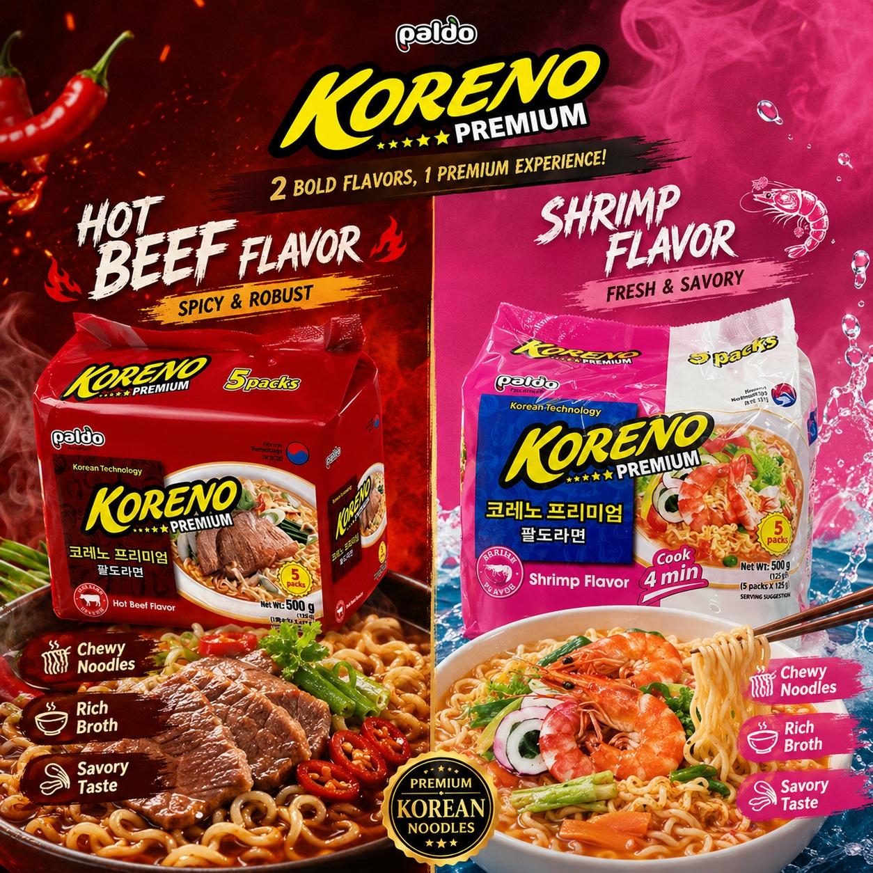 PALDO Soup Noodle Multi-Pack 100g*5, 2 flavors | Rich Soup Flavor, Chewy Noodle Texture, Convenient Instant Food