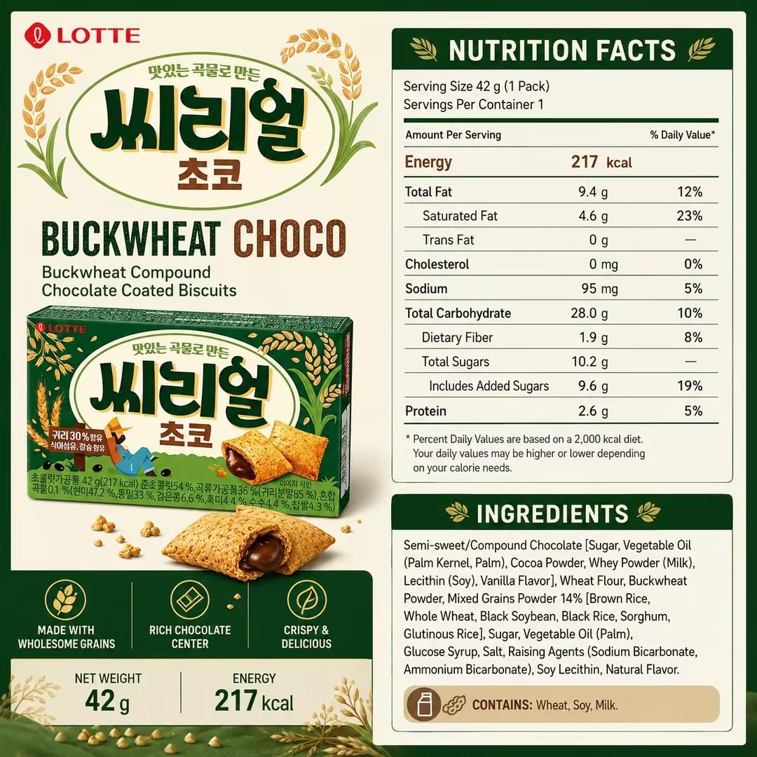 Lotte Buckwheat Compound Chocolate Coated Biscuits 42g