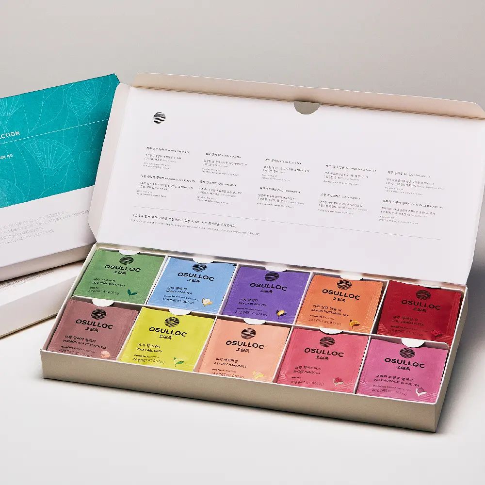 OSULLOC Premium Tea Collection Gift Box, 10 Flavors 40 Tea Bags, Jeju Assorted Tea Set