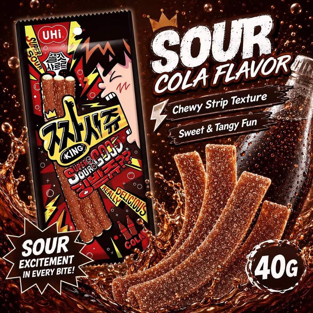 YEM Cola‑Flavor Sour Strip Gummy Candy 40g cola‑flavor sour chewy snacks
