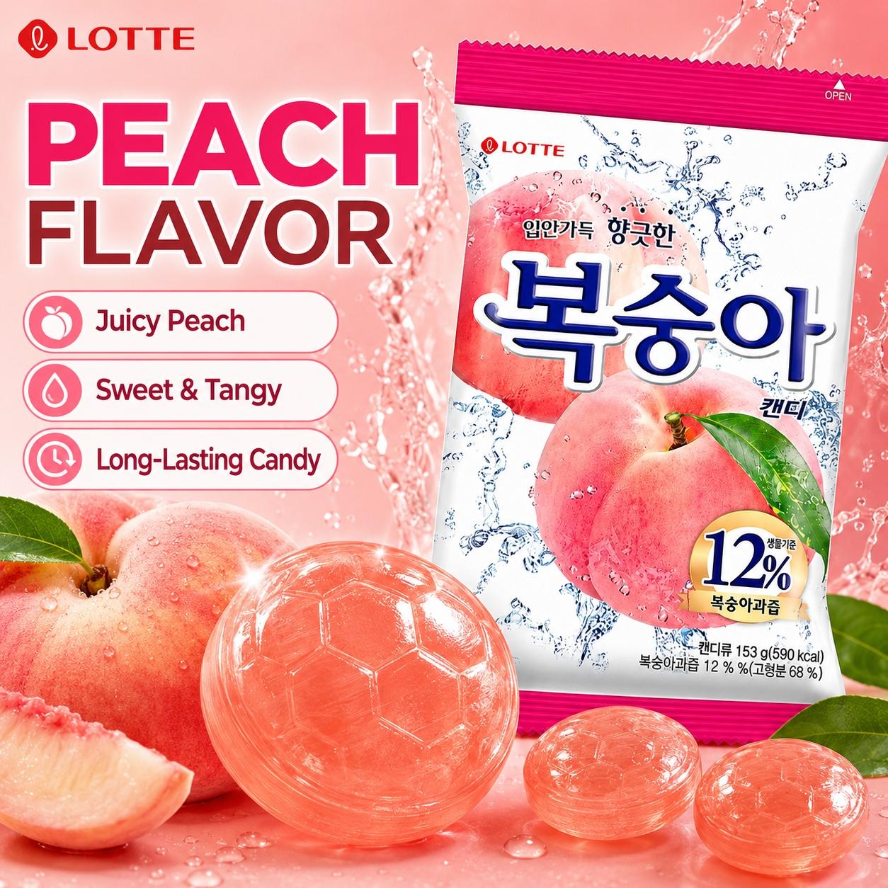 Lotte Peach Flavored Hard Candies 153g | Presenting Rich Peach Flavor, Sweet Taste, Convenient Snack