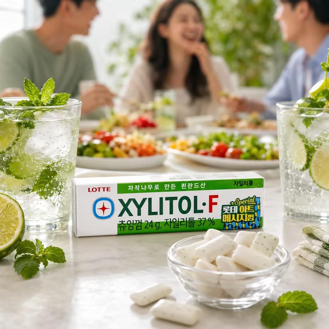 Lotte Green Xylitol Chewing Gum 24g Cool mint taste, xylitol composition, delivers fresh‑breath feeling