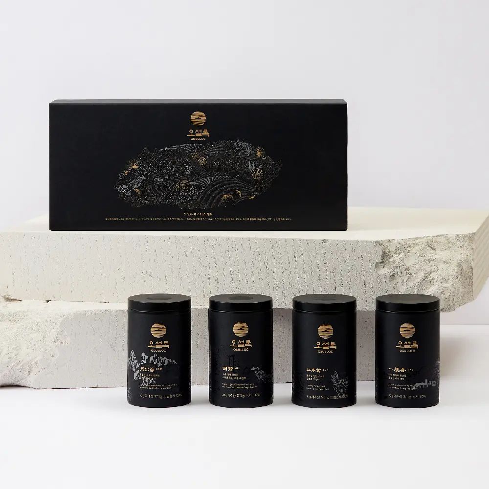 OSULLOC Master’s Premium Tea Gift Set, 4 Cans Total 160g, Jeju Whole Leaf Tea Collection, Luxury Gift Box