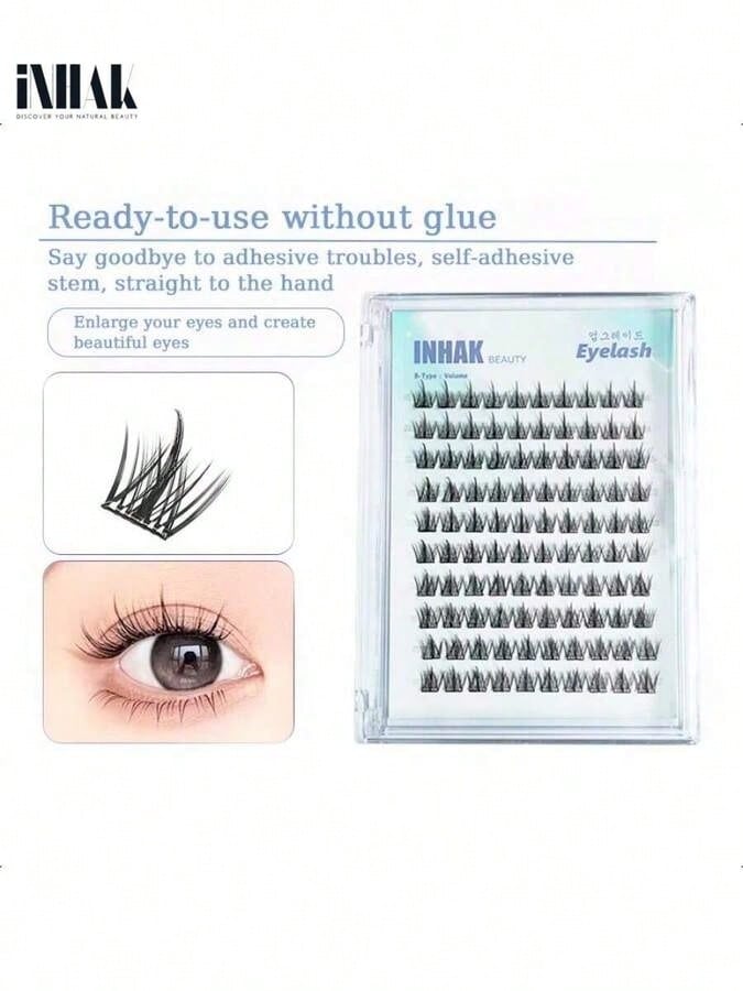 INHAK Upgrade Glue-Free Eyelash – Natural Curl, Self-Adhesive, No Glue Needed, Reusable, Lightweight & Comfortable False Lashes For Effortless Application