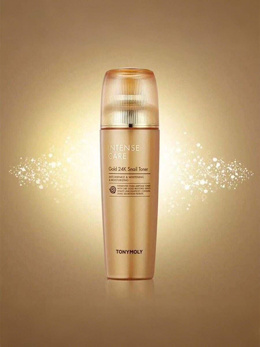 TONYMOLY Intense Care Gold 24K Snail Toner 140ml / 4.73 Fl.Oz/Intense Care Gold 24K Snail Serum 35ml / 1.18 Oz  – Hydrating & Anti-Aging Facial Toner, Snail Mucin & 24K Gold, Brightening, Firming, Nourishing, Smooth & Radiant Skin
