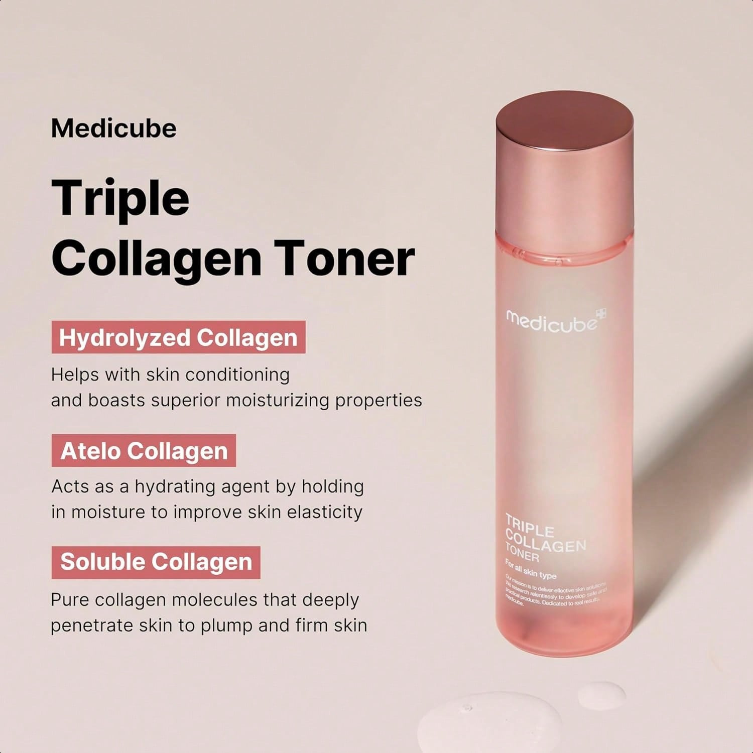 Medicube Triple Collagen Toner 140ml/4.73 Oz - Hydrolyzed, Atelo, & Soluble Collagen For Deep Hydration & Plump Skin