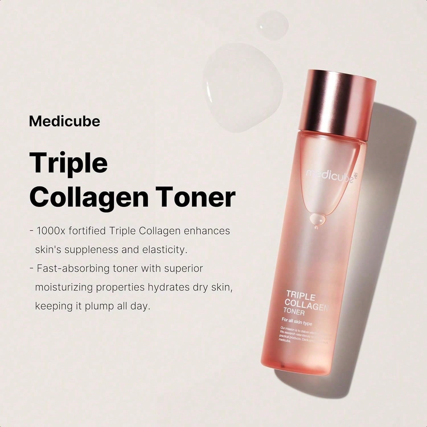 Medicube Triple Collagen Toner 140ml/4.73 Oz - Hydrolyzed, Atelo, & Soluble Collagen For Deep Hydration & Plump Skin