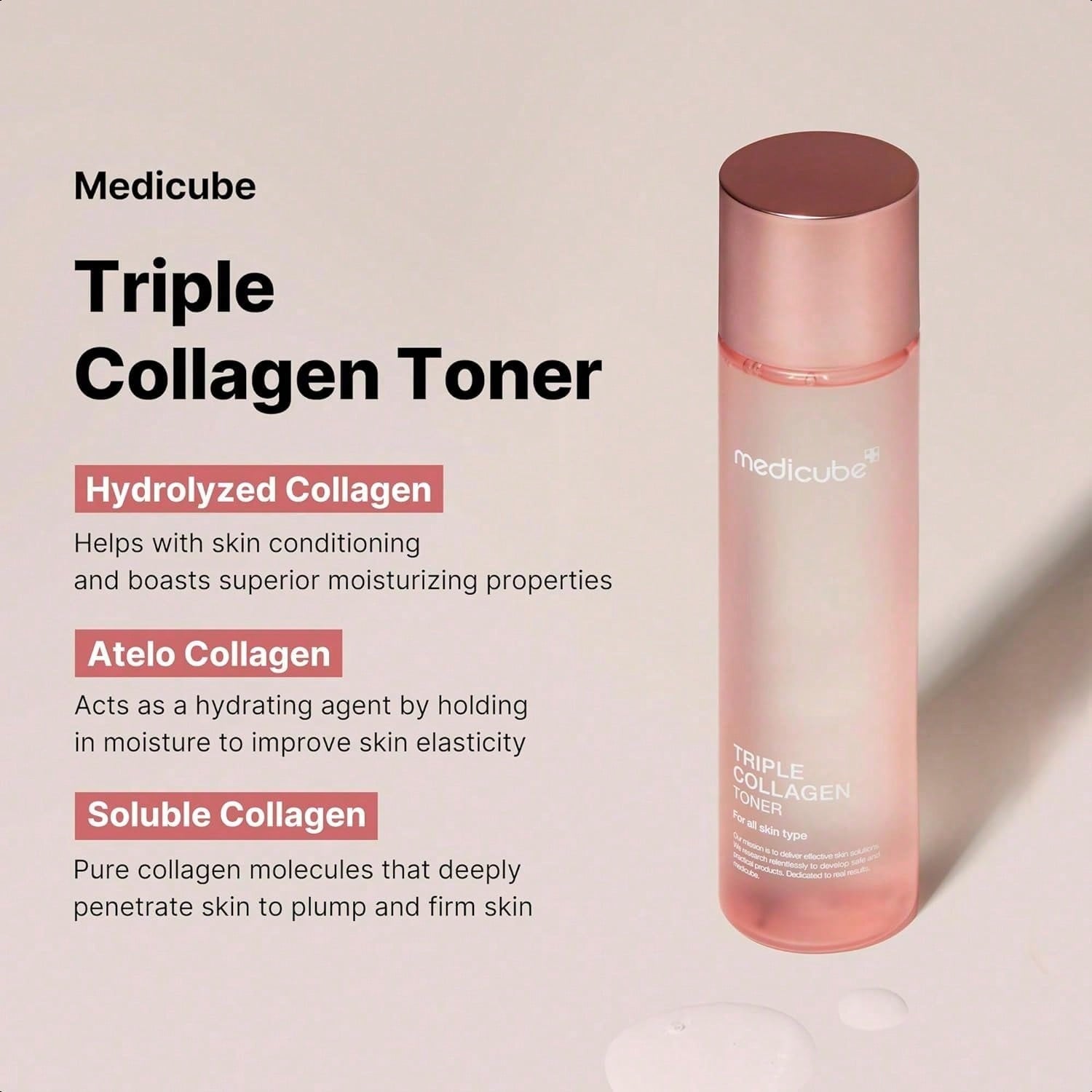 Medicube Triple Collagen Toner 140ml/4.73 Oz - Hydrolyzed, Atelo, & Soluble Collagen For Deep Hydration & Plump Skin