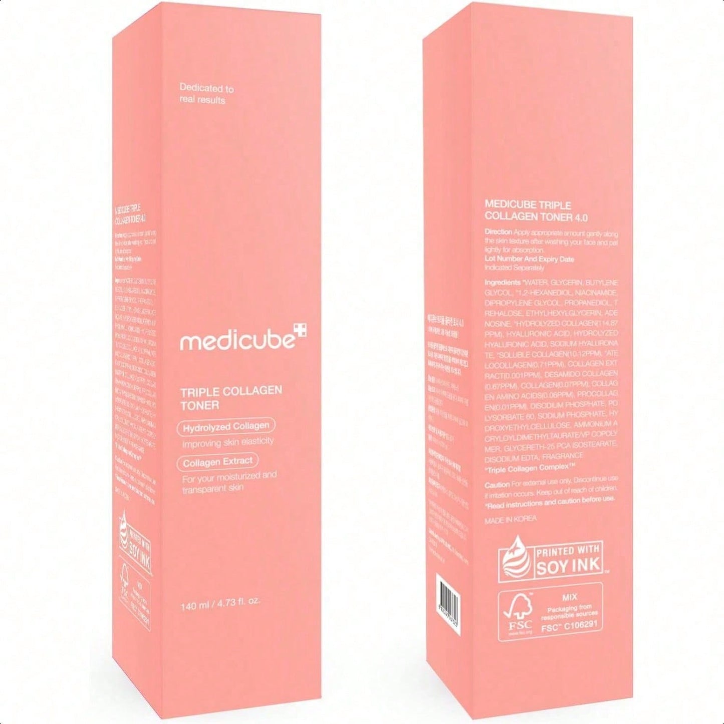 Medicube Triple Collagen Toner 140ml/4.73 Oz - Hydrolyzed, Atelo, & Soluble Collagen For Deep Hydration & Plump Skin