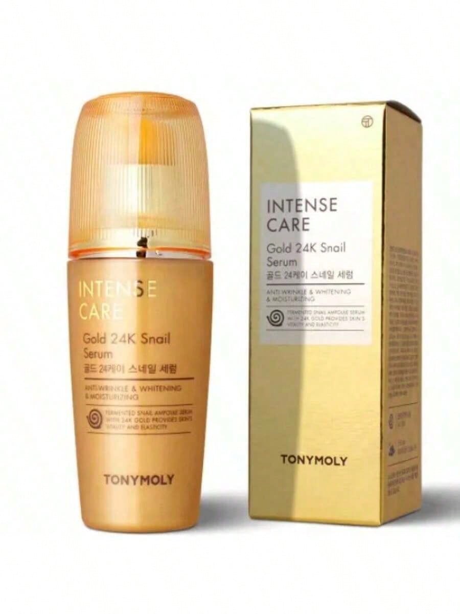 TONYMOLY Intense Care Gold 24K Snail Toner 140ml / 4.73 Fl.Oz/Intense Care Gold 24K Snail Serum 35ml / 1.18 Oz  – Hydrating & Anti-Aging Facial Toner, Snail Mucin & 24K Gold, Brightening, Firming, Nourishing, Smooth & Radiant Skin