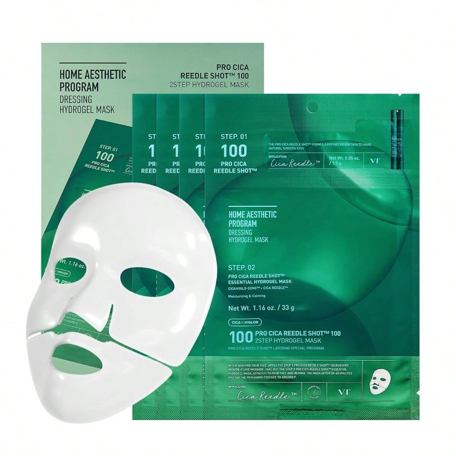VT  COSMETICS Collagen Reedle Shot 100 2-Step Hydrogel Mask(34.5gx4ea), Intensive Firming, Exosome 500Da Collagen, Fine Lines, Overnight Melting Mask, Korean Facial Mask, Pink Collagen