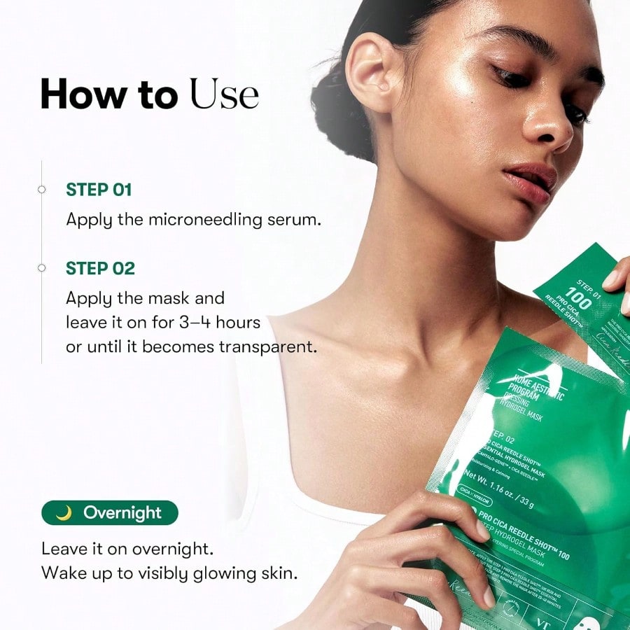 VT  COSMETICS Collagen Reedle Shot 100 2-Step Hydrogel Mask(34.5gx4ea), Intensive Firming, Exosome 500Da Collagen, Fine Lines, Overnight Melting Mask, Korean Facial Mask, Pink Collagen