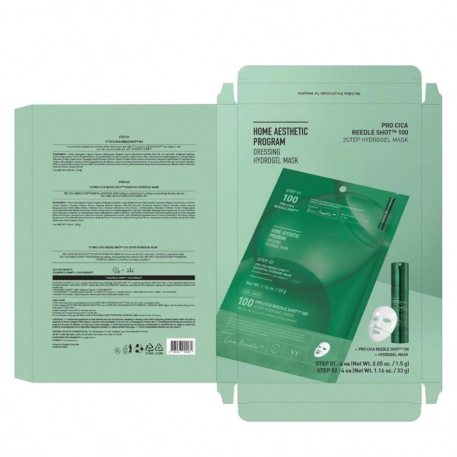 VT  COSMETICS Collagen Reedle Shot 100 2-Step Hydrogel Mask(34.5gx4ea), Intensive Firming, Exosome 500Da Collagen, Fine Lines, Overnight Melting Mask, Korean Facial Mask, Pink Collagen