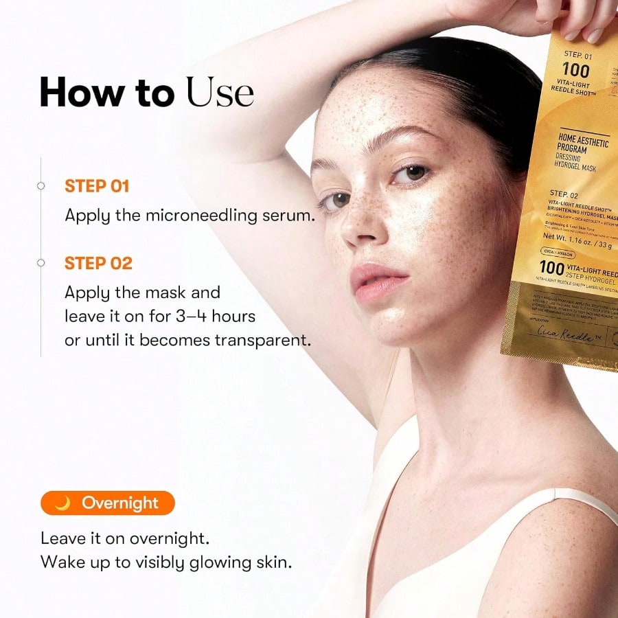 VT  COSMETICS Collagen Reedle Shot 100 2-Step Hydrogel Mask(34.5gx4ea), Intensive Firming, Exosome 500Da Collagen, Fine Lines, Overnight Melting Mask, Korean Facial Mask, Pink Collagen