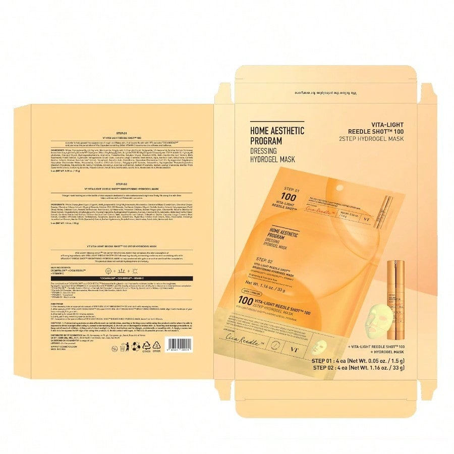 VT  COSMETICS Collagen Reedle Shot 100 2-Step Hydrogel Mask(34.5gx4ea), Intensive Firming, Exosome 500Da Collagen, Fine Lines, Overnight Melting Mask, Korean Facial Mask, Pink Collagen