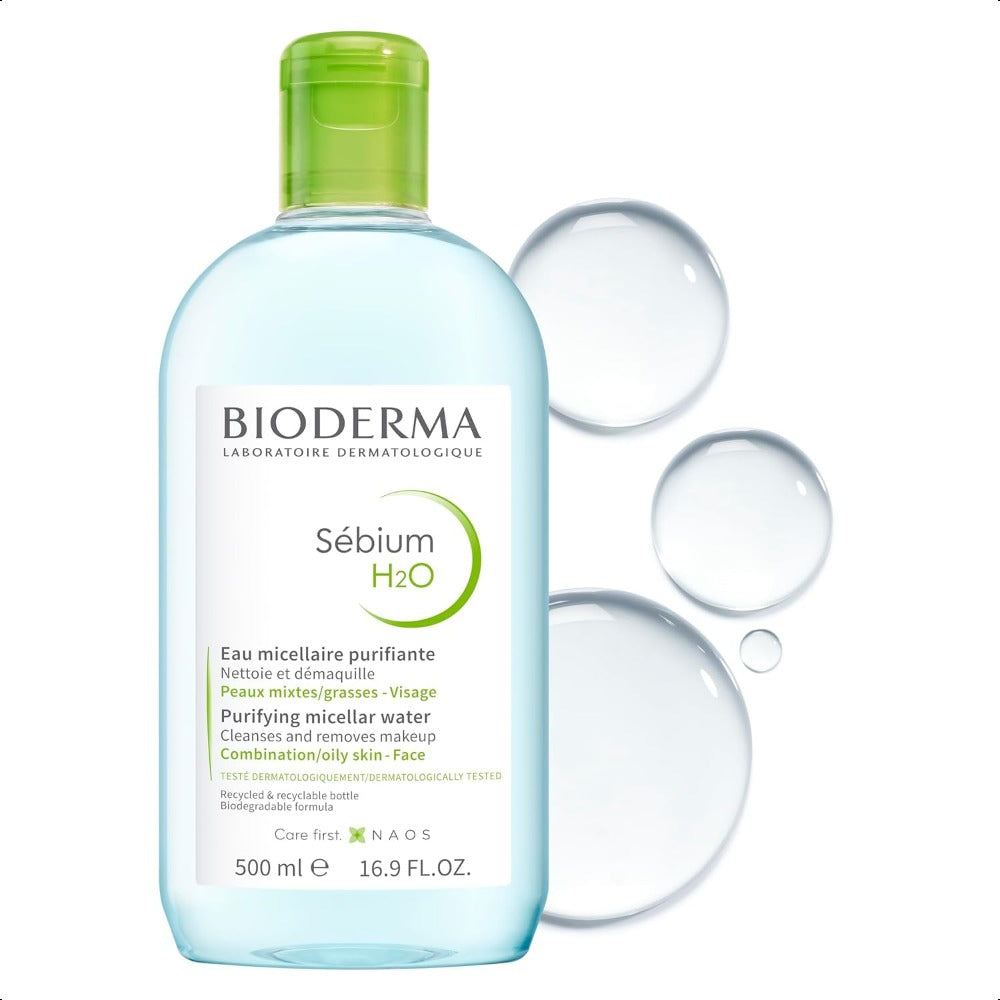 BIODERMA Sebium H2O Purifying Micellar Water Cleansing Makeup Remover For Combo to Oily Skin 500ml