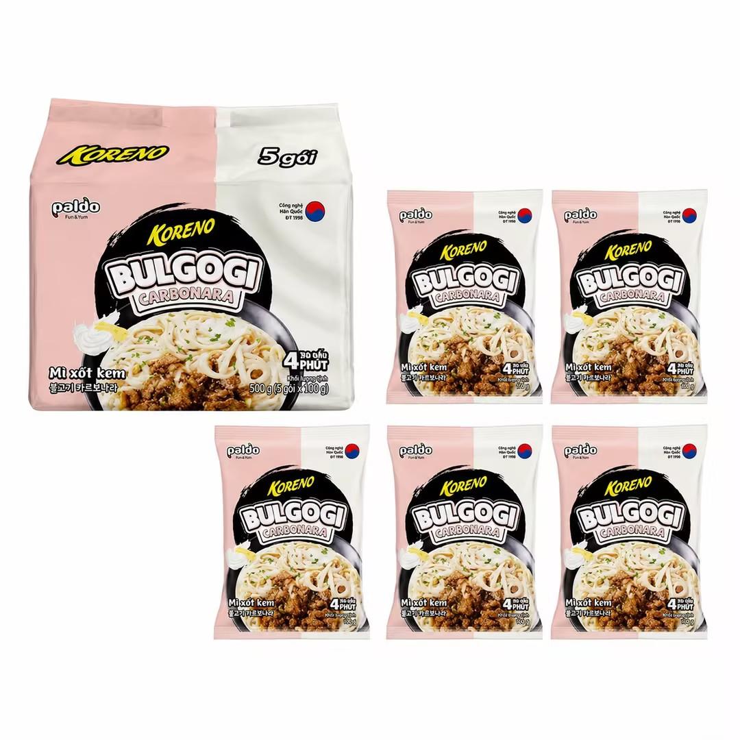 PALDO Creamy Bacon Stir Noodle Multi Pack 100g*5pcs | Silky creamy bacon sauce, springy chewy noodles, practical multi-pack
