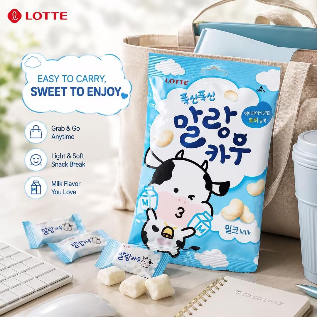 Lotte Milk Cow Milk Flavor Aerated Chewy Candy 63g