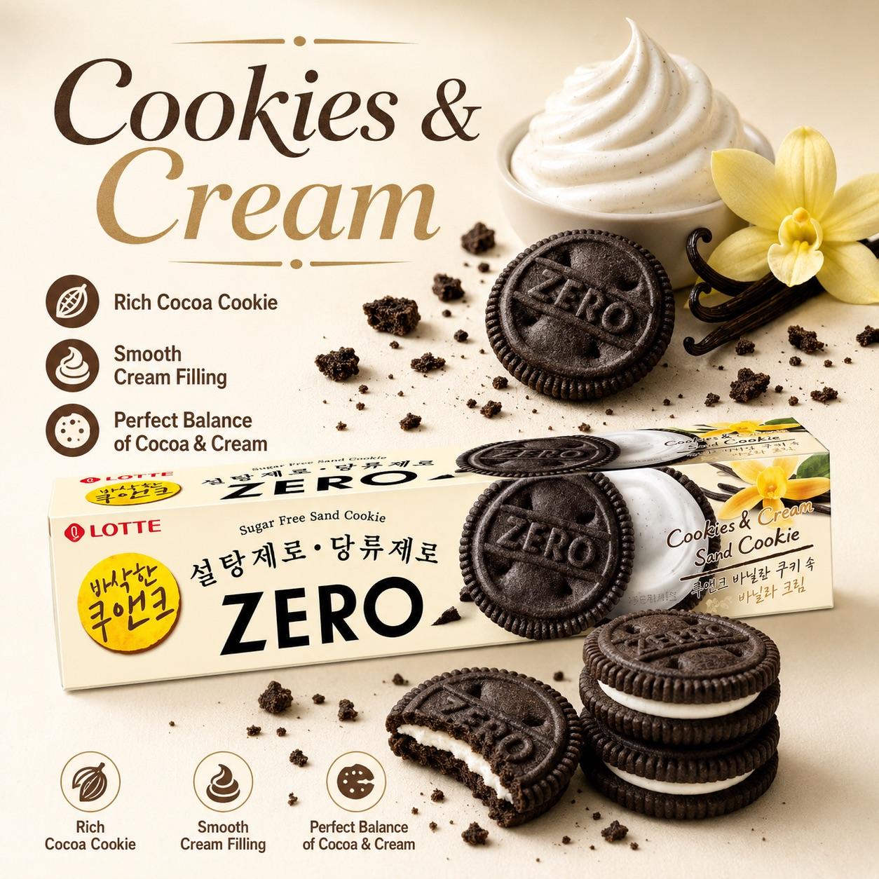 Lotte ZERO Cream‑Filled Cocoa Biscuits 96g