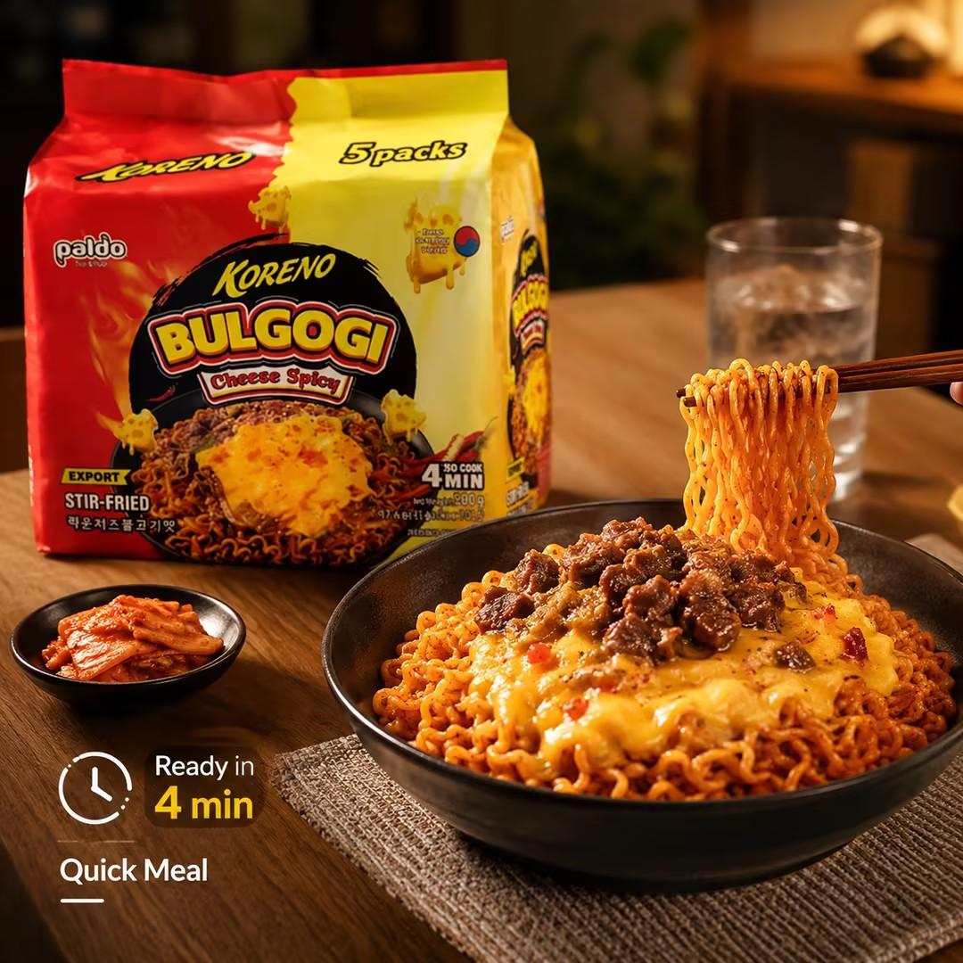 PALDO Spicy Cheese Stir Noodle Multi Pack 100g*5pcs | Creamy spicy cheese sauce, chewy noodles, portable multi-pack