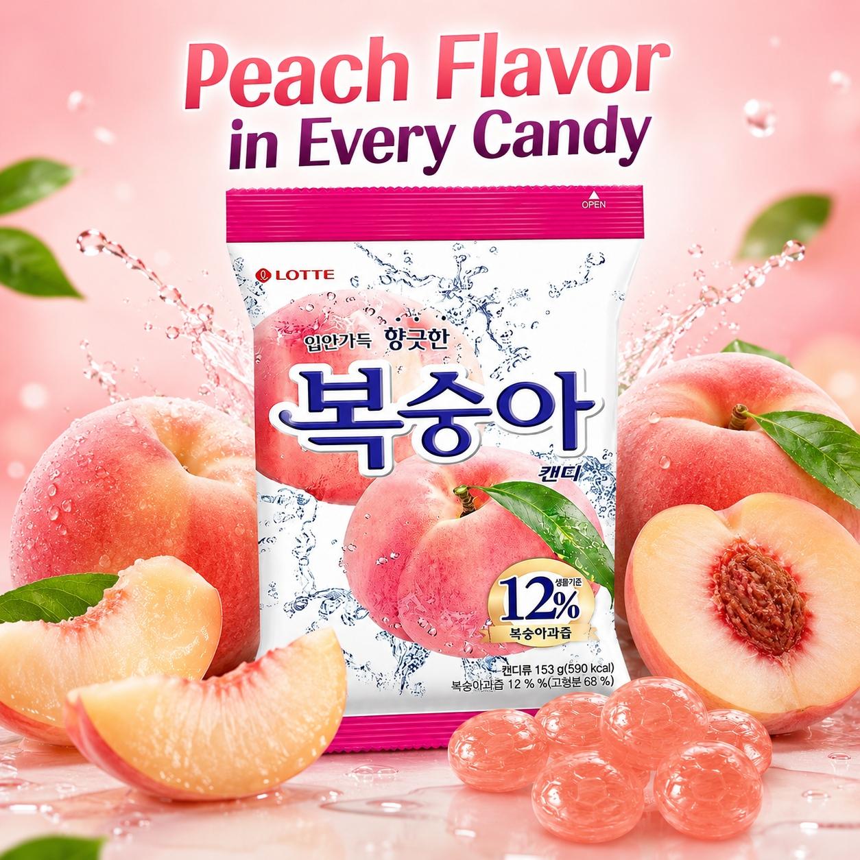 Lotte Peach Flavored Hard Candies 153g | Presenting Rich Peach Flavor, Sweet Taste, Convenient Snack