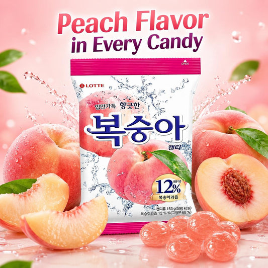 Lotte Peach Flavored Hard Candies 153g | Presenting Rich Peach Flavor, Sweet Taste, Convenient Snack