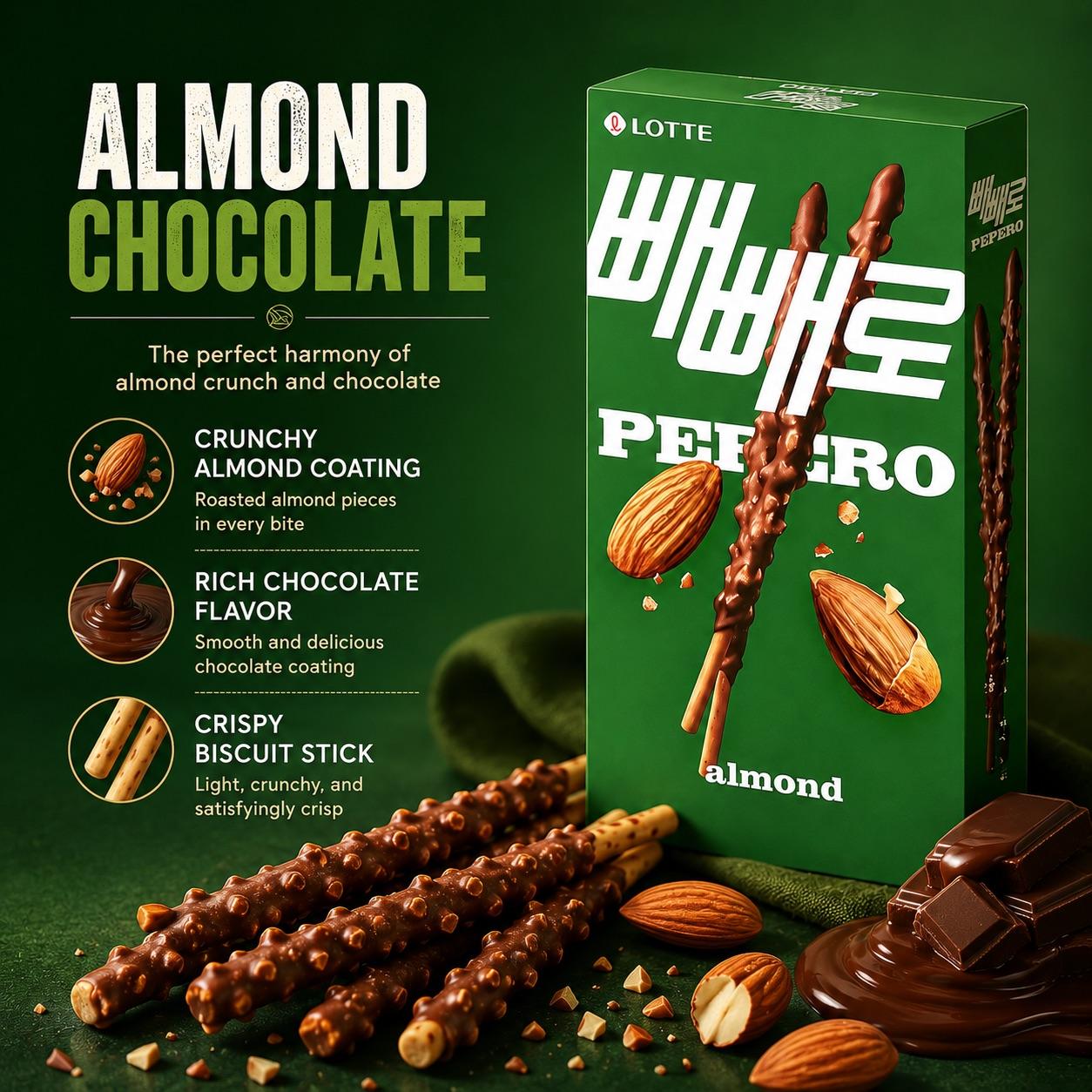 Lotte Pepero Almond Chocolate Biscuit Sticks 32g