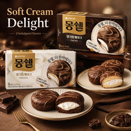 Lotte Dream Snow Cake 204g, 2 flavors | Soft Fluffy Texture, Rich Creamy Flavor, Convenient Snack