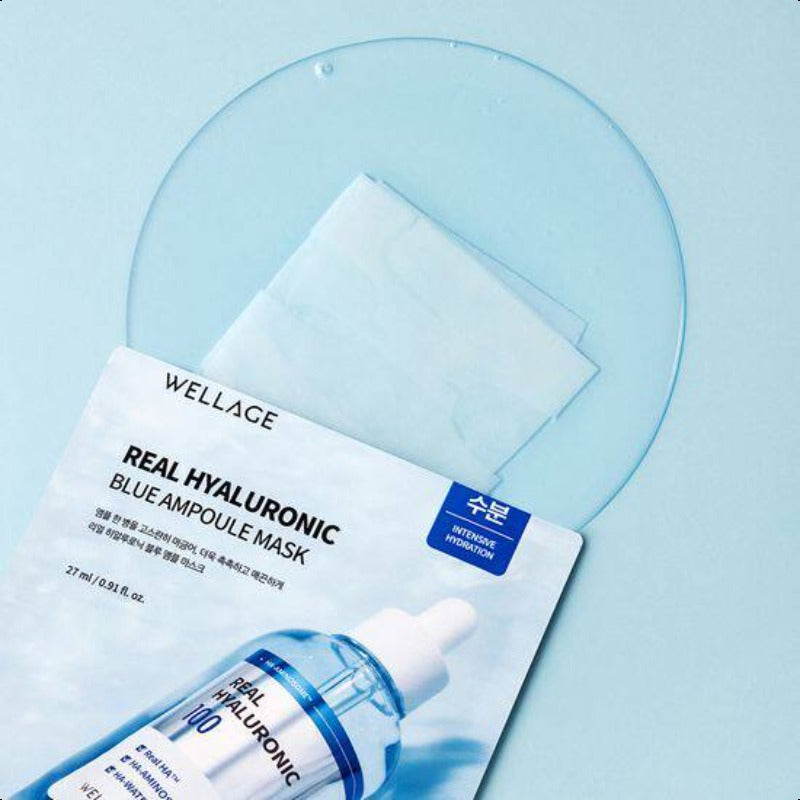 WELLAGE Real Hyaluronic Blue Ampoule Face Mask 5ea,For Sensitive Skin