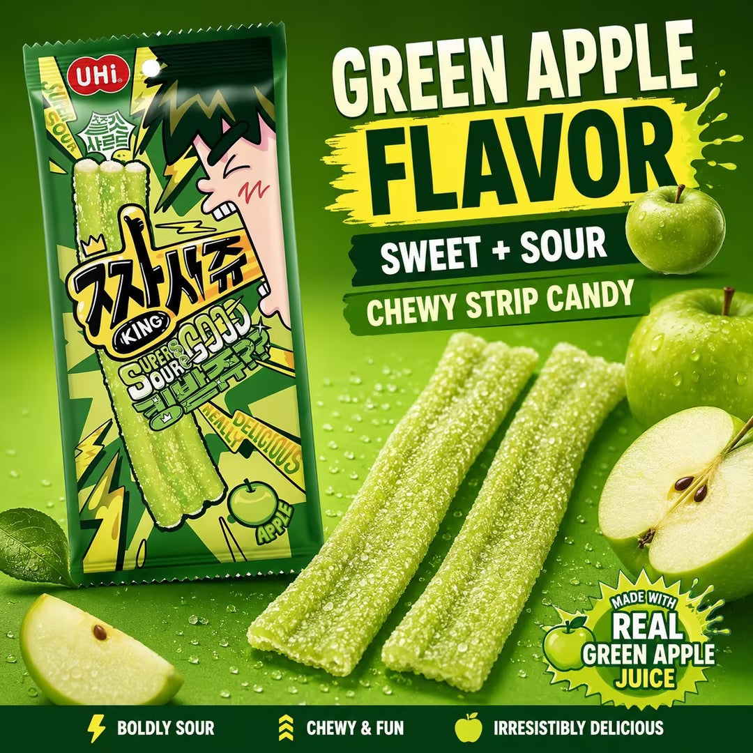 YEM Green Apple Sour Bar Gummies 40g/bag | Sour and sweet green apple flavor, chewy and soft texture, sour icing on the outside