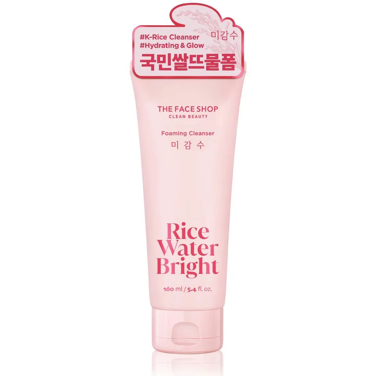 THE FACE SHOP Rice Water Bright Foaming Cleanser 160ml, Rice Extract Hydrating Facial Wash