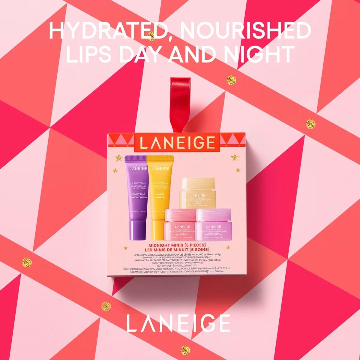 LANEIGE Midnight Minis Lip Care Holiday 5Pieces Gift Sets – Lip Mask, Water Bank, Lip Glowy Balm – Beauty Essentials for Gifting & Self-Care