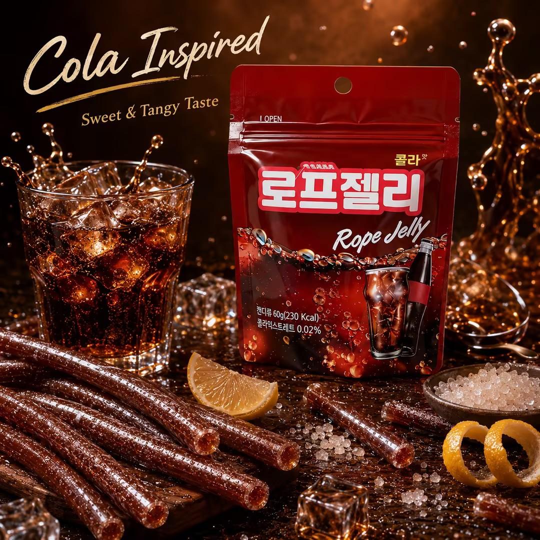 YEM Cola Flavored Long Strip Candy 60g | Refreshing bubbly cola flavor, chewy elastic texture, slim strip shape