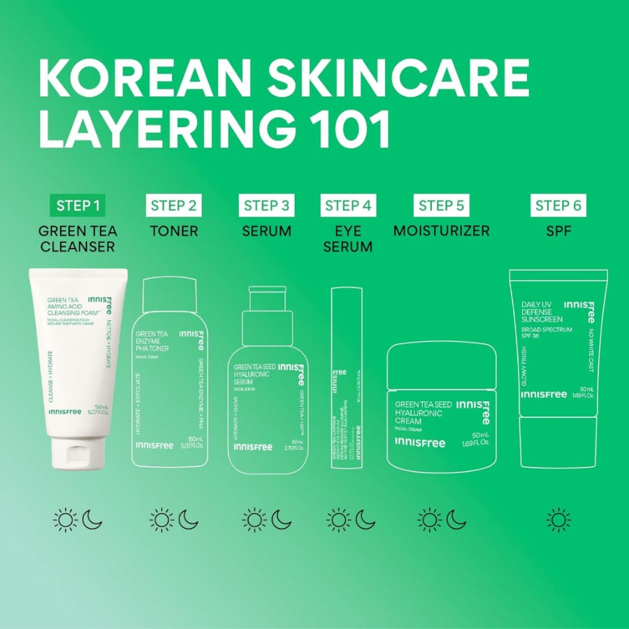 innisfree Green Tea Amino Acid Cleansing Foam150ml, Sulfate-Free Hydrating Korean Face Wash, Gentle Lather, pH-Balanced Skincare