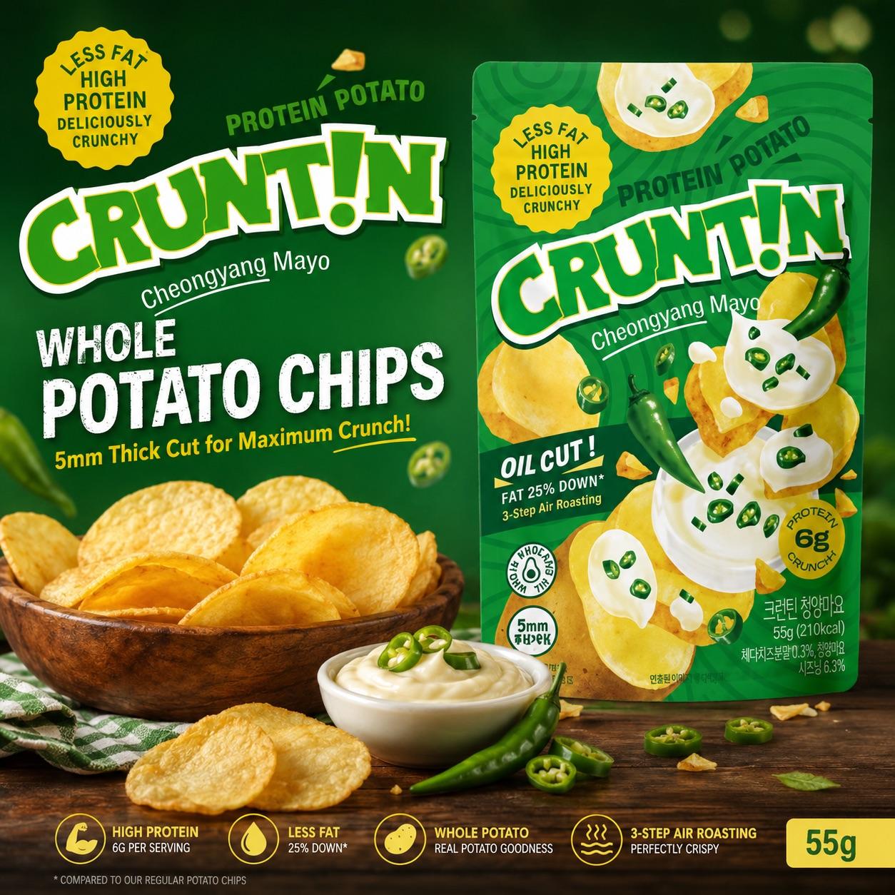 CRUNTIN 5mm Whole Potato Chips Cheongyang Mayo 55g