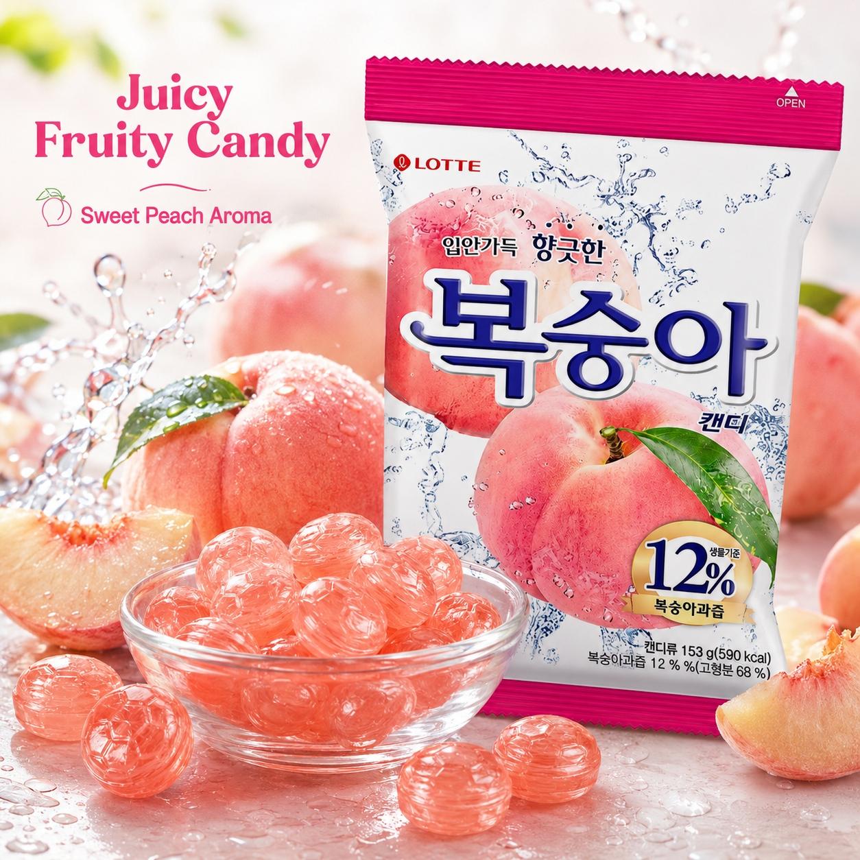 Lotte Peach Flavored Hard Candies 153g | Presenting Rich Peach Flavor, Sweet Taste, Convenient Snack