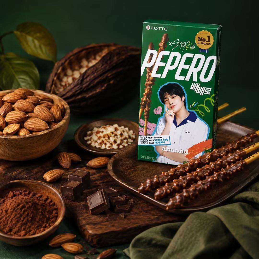 Lotte Pepero Almond Chocolate Biscuit Sticks Boy Group Limited Edition 32g