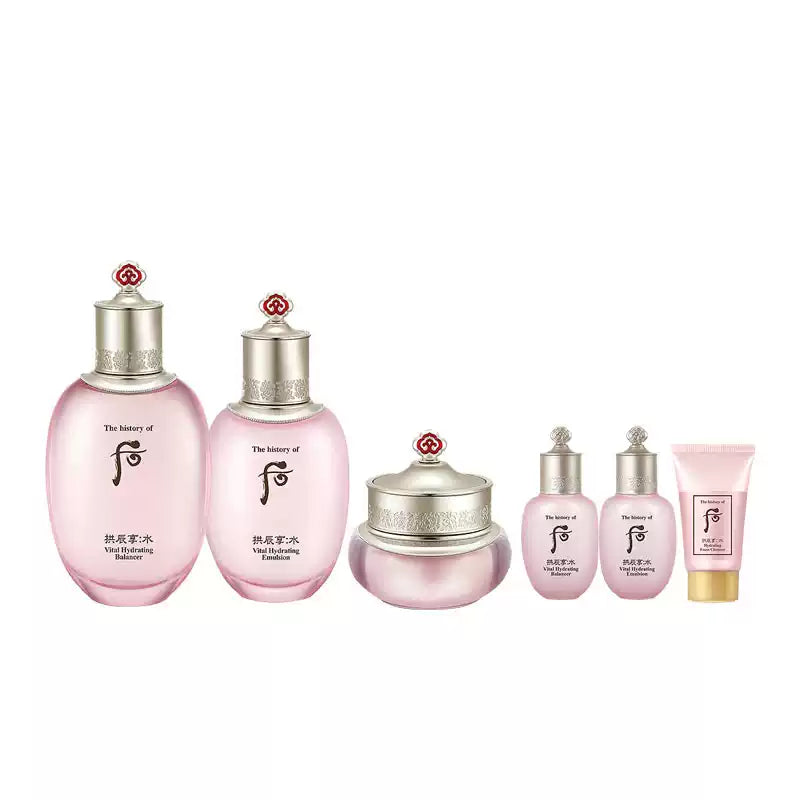 The History of Whoo Gongjinhyang Soo Vital Hydrating Special Set essence(150ml + 20ml), Emulsion (110ml+20ml), Cream (20ml) & Foam Cleanser (40ml)