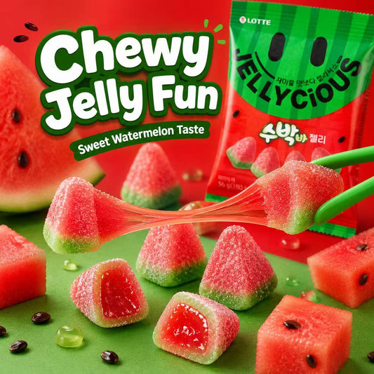 Lotte Watermelon Flavored Soft Candies 56g | Sweet Juicy Taste, Elastic Chewy Texture, Handy Small Pack