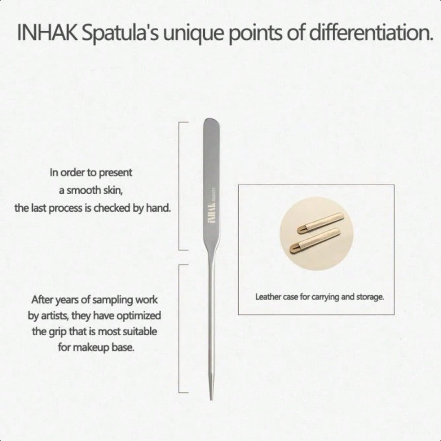 INHAK Stainless Steel Makeup Spatula - Professional Cosmetic Mixing Tool For Foundation, Cream & Skincare, Portable & Easy To Clean